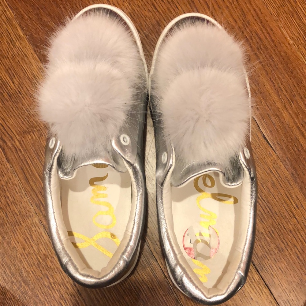 Sam Edelman silver metallic sneaker with faux fur
